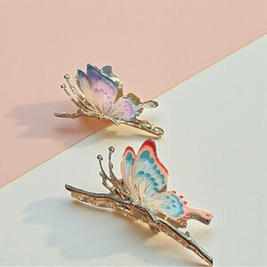 1 Colorful Hair Clips - Butterfly Red/Purple & Gold tones